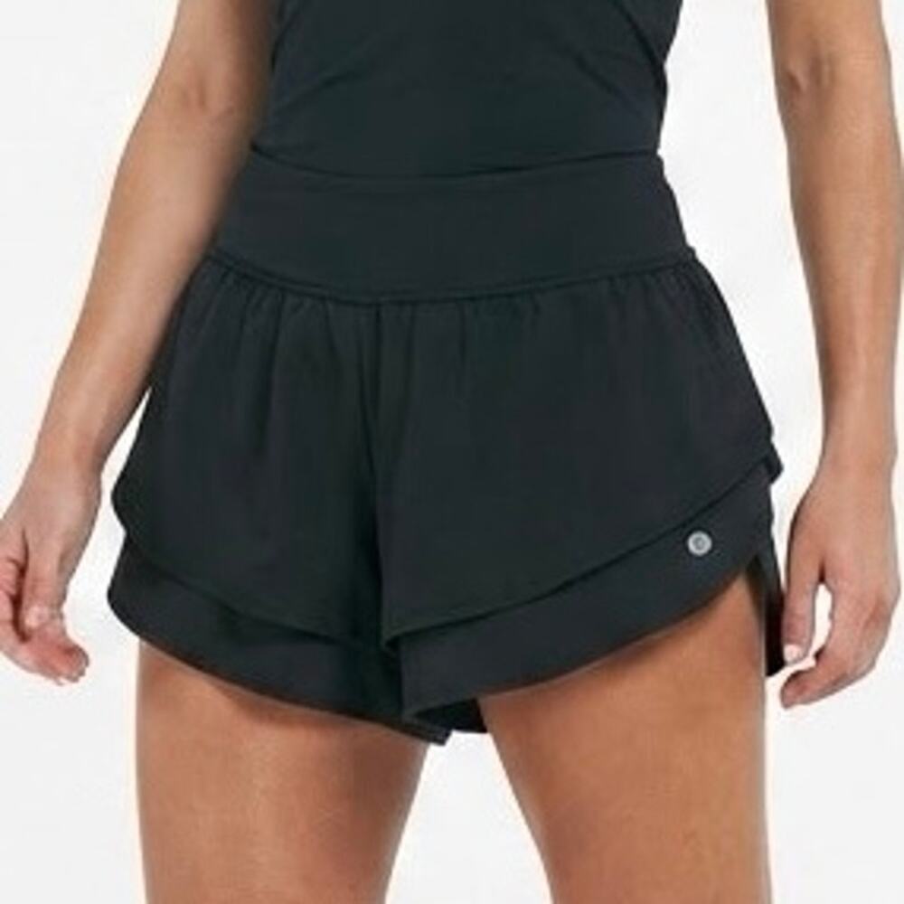 Apana Black Ruffle Active Athletic Shorts Built-In Panty Gym Workout Size M